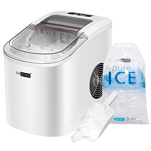 VIVOHOME Electric Portable Compact Countertop Automatic Ice Cube Maker Machine with Hand Scoop 10 Ice Bags and Self Cleaning Function 27lbs/Day Silver