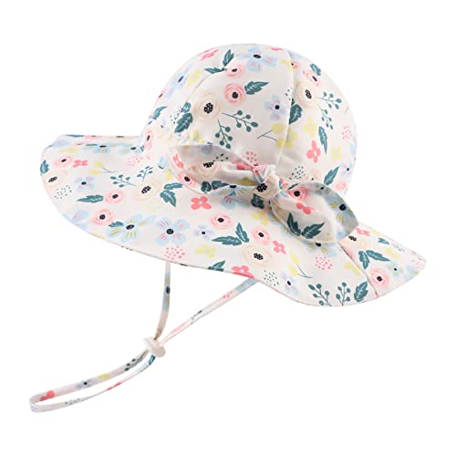 Pesaat Sombrero para Bebé Niña Sombrero con Lazo Grande Bob Protección Solar para Bebé Niña de 0 Meses a 8 Años (Floral, 6 a 12 Meses)