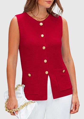 PRETTYGARDEN Women's 2026 Spring Sweater Vest Sleeveless Button Down Knit Cardigan Tank Tops Summer Business Casual Outfits (Red,Large) — view 4