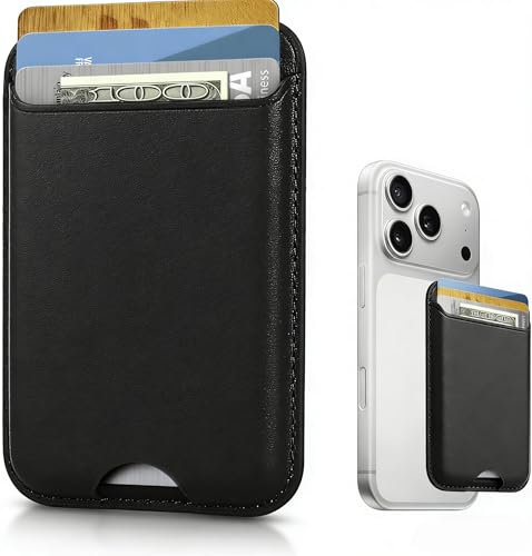 Image of KPNEOL Magnetic Mag-safe Wallet Cell Phone Card Holder for Phone Case with Mag-Safe, Stronger Magnetic RFID Leather Phone Wallet Stick on for iPhone 17 /16 /15 /14 /13 /12 Series, Black Color