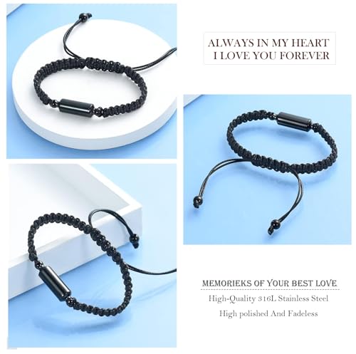 Hearbeingt Cremation Urn Bracelet for Ashes Adjustable Rope Cylinder Urn Bracelet Bangle for Ashes for Men Women Stainless Steel Memorial Keepsake Bracelet Jewelry3