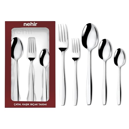 30-teiliges Edelstahl-Besteck-Set aus 18/0 Cr-Ni (430 rostfrei) - Spülmaschinengeeignet - 10 Jahre Rostschutz-Garantie - Monoblock-Technik - Inkl....