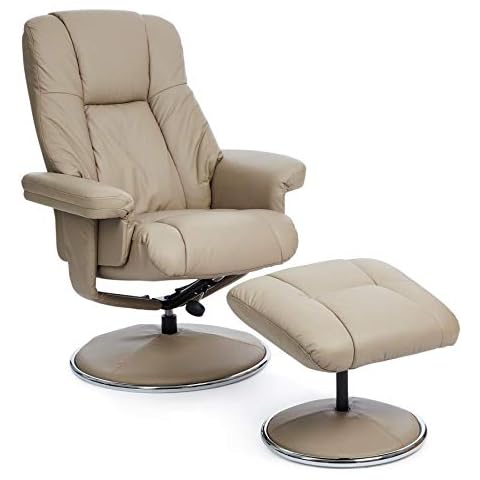 Morris Living The Denver Swivel Recliner Chair & Footstool - Genuine Leather - Pebble Cover
