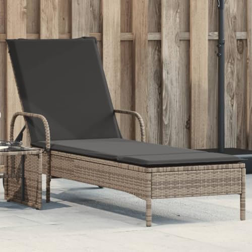 Chaise Longue de Jardin, Transat en Rotin Synthétique avec Roulettes et Coussin, Dossier Réglable 3 Positions, Confortable et Résistante aux...