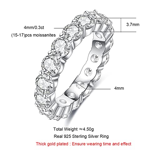 AnuClub Eternity Moissanite Ring, 5cttw D Color 925 Sterling Silver Eternity Wedding Band Ring for Women Size(9) by AnuClub - Image 8
