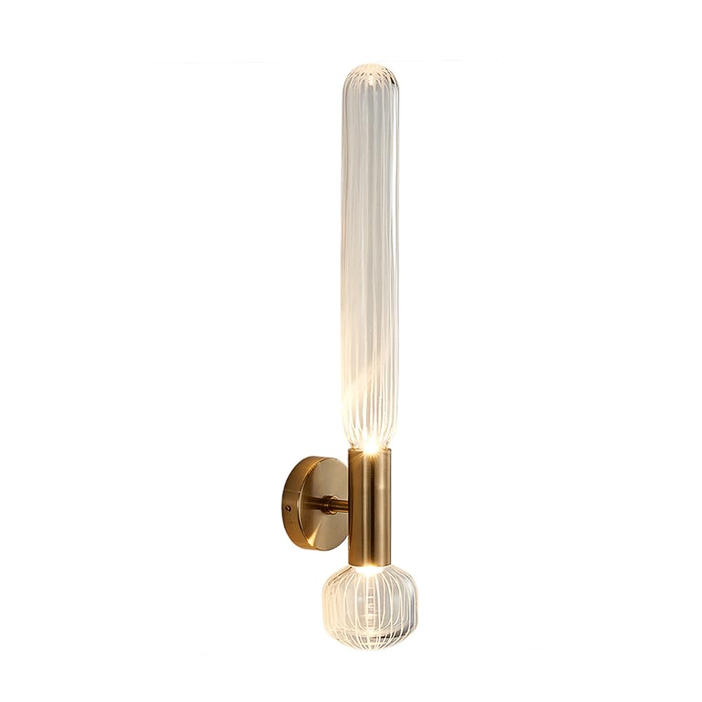 Lampada da parete a LED in oro Lampada da parete moderna in vetro a tubo lungo e lungo Lampada da parete in vetro trasparente a strisce nordiche su e giù 9W 3000K Lampada da bagno Lampada da p
