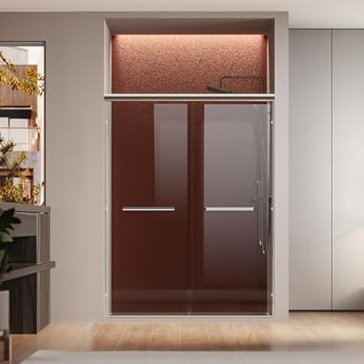 AURIKAR Shower Door, 44-48" W x 72" H Double Sliding Shower Glass Door with 1/4'' (6mm) Tempered Glass, Semi-Frameless Bathroom Sliding Glass Door for Walk-in Shower, Chrome