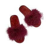 [Maison de TAO] メゾンドタオ ファーサンダル レディース ふわふわ スリッパ ルームシューズ おしゃれ 室内履き 外履き 滑りにくい 23-25cm (レッド, 23.0 cm)
