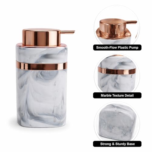 Image of Luxe Home International Marble Pattern Plastic Soap Dispenser for Bathroom and Kitchen Sink Leak Proof Liquid Hand Wash Square Bottle Lightweight Smooth Finish (13.5x7 cm White) Pack of 1