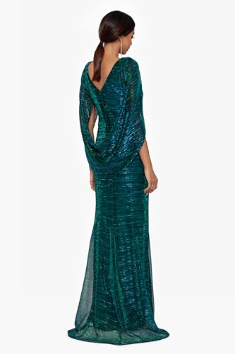 Image of Betsy & Adam Women's Long Stretchy Metallic 3 /4 Sleeve Cowl Neck Drape Back Formal Dress