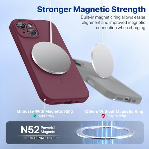 Image of Miracase Magnetic for iPhone 15 Plus Case, [Soft Anti-Scratch Microfiber Lining], Compatible with MagSafe, Liquid Silicone Shockproof Drop Protection Phone Case for 15 Plus, Wine Red