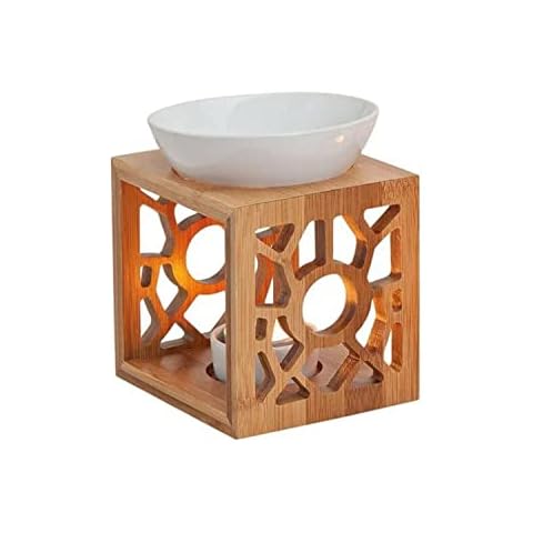 G.W. Duftlampe ' Bambus Ornament ', Keramik und Bambus Holz Cover
