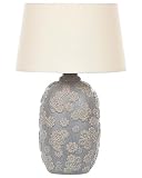 Tischlampe 46 cm Keramik grau Stoffschirm beige Kabel mit Schalter Ferrey