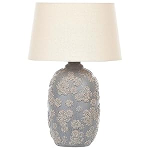 Tischlampe 46 cm Keramik grau Stoffschirm beige Kabel mit Schalter Ferrey