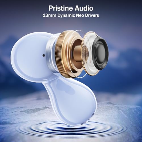 Image of pTron Bassbuds Tango in-Ear TWS Ear Buds w /Custom EQ, 50hrs Playtime, Pristine Sound, Dual Mic, TruTalk ENC Calls, Mobile App, Wireless Bluetooth V6.0,Touch Controls,Type-C Charging, IPX5 (Light Blue)