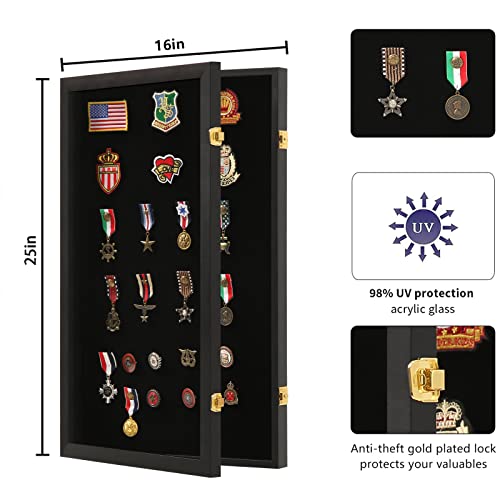 Image of VERANI Pin Display Case Badge Display Frame Oversized Black for Beach Tags | Flexible layout arrangement,Premium real clear glass door,Wood matte black frame,Wall mountable design