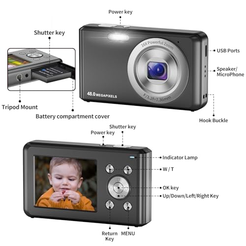 DigitalkameraHD-1080P-Fotokamera-Kompaktkamera-mit-32GB-Karte-48MP-Fotoapparat-24-LCD-16X-Digital-Zoom-Digital-Kamera-fur-Teenager-AnfangerSchwarz