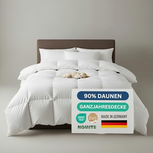 Brönning Daunendecke 155x220 90{fdacde17577652f2867ffd0b0a6d90c483f808721f94f843ac5c8af2c8528ce0} Daunen- Made in Germany | Bettdecke 155x220 Warm, Leicht & Flauschig | 4 Jahreszeiten Bettdecken Für Allergiker | Decke Winter Waschbar & Atmungsaktiv