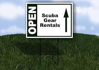 Scuba Gear Rentals Open Up Arrow Green 1 Double Sided 18x24 in Yard Road Sign w/stand