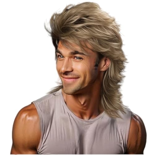 Sabosi Mullet Wig Blonde 80s Men Wig Punk Rocker Hair Party Daily Halloween Costumes Long Wigs