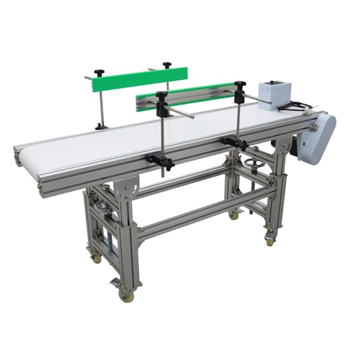 HQHAOTWU Flat Belt Conveyor Electric Conveyor Systems Machine Speed Adjustable Aluminium Alloy Frames 70.9×11.8inch White PVC Belt 110V 120W