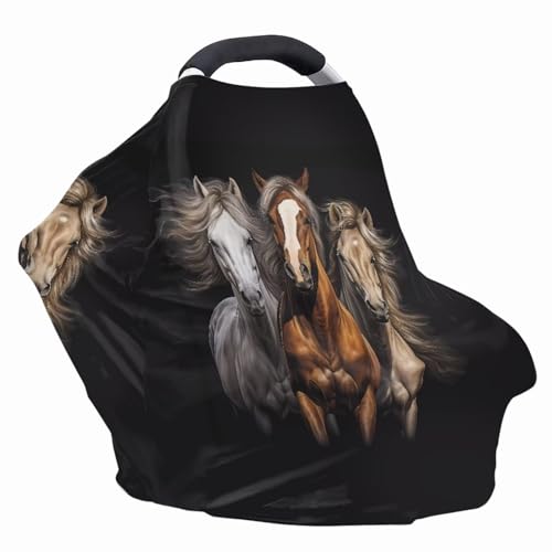 Image of ZFRXIGN Horse Car Seat Cover for Babies Girls Stuff Nursing Cover, Stretchy Infant Carseat Canopy, Multi Use Cover Shopping Cart /High Chair /Stroller Covers Black