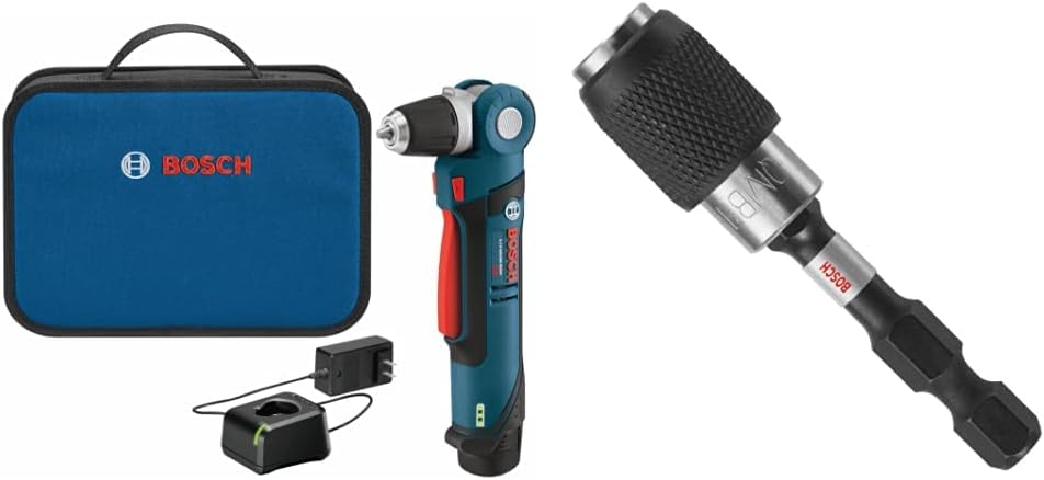 PS11-102 12-Volt Lithium-Ion Max 3/8-Inch Right Angle Drill/Driver Kit with (1) High Capacity Battery and Charger, BluewithBOSCH ITBHQC201 2 1/4", Impact Tough Quick Change Bit Holder
