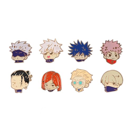 Anime JJK Pins 8PC - Anime Satoru Yuji Megumi Nanami Kento Geto Suguru Cosplay Figure Merch Pins for Backpacks