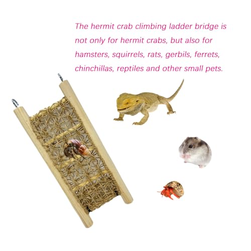 Image of 1 Pcs Hermit Crabs Climbing Wooden Ladder Bridge with Hooks, Small Animals Climbing Toy with Rope for Hermit Crabs Chameleon Lizards Reptile Bird Parrot