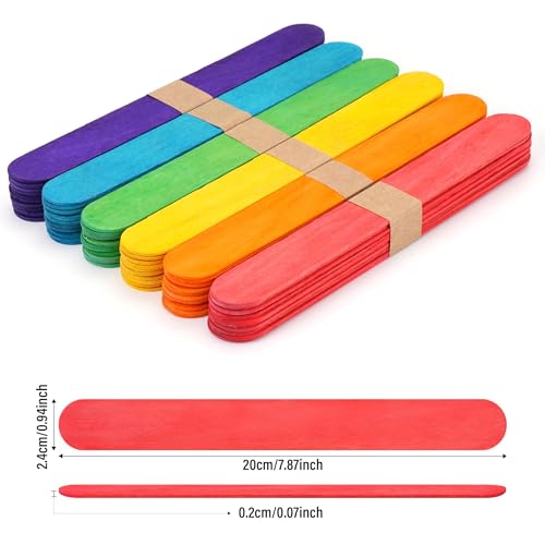 image for CRTWDMAN 60 Pieces Jumbo Colored Popsicle Sticks, 8 Inch Natural Color