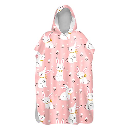 Poncho De Bain Adulte Enfant, Dessin Animé Serviette Poncho à Capuche Surfing Changement Robe Microfibr Séchage Rapide Serviette de Plage pour Plage Bain Natation (Lapin,80x145cm) Cover