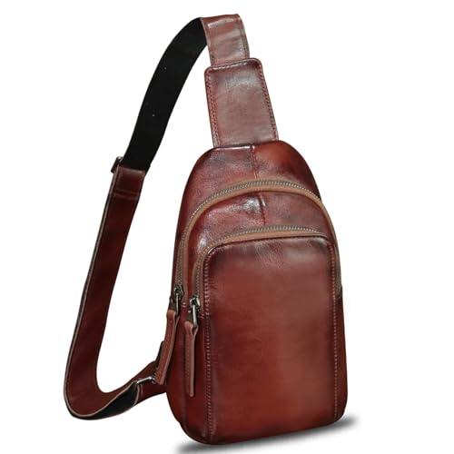 Genuine Leather Sling Bag for Women and Men Vintage Handmade Leather Sling Backpack Shoulder Crossbody Bag Chest Purse