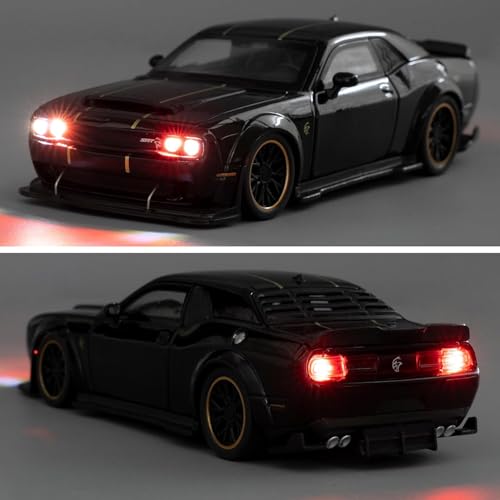 Image of FEXXA Hellcat 1:32 Scale Dodge Challenger Die-Cast Metal Toy Model Car for Kids - Pull Back Mechanism, Birthday Gift for 3+ Year Old Boys (Hellcat Black)