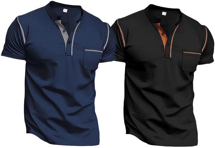 Men's Henley Shirt Short Sleeve T-Shirt Casual Top Pullover Summer Lightweight Tee Shirts with Button