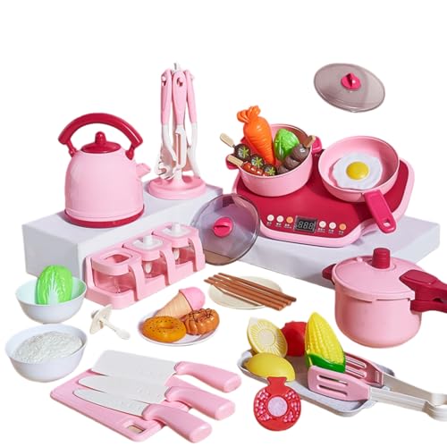 Suzapiw子供用キッチンおもちゃセット、蒸し機能付き模擬炊飯器、女の子のおままごと、赤ちゃんの料理、女の子と男の子の料理、シミュレーションキッチン用品、親子インタラクティブ玩具、ヘラ、食品用具、模擬食品、誕生日プレゼント (電磁調理器用キッチン用品セッ