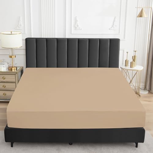 Image of 100% Waterproof Mattress Protector | Permium Cotton Mattress Skin Friendly Bed Cover | Breathable & Non-Allergenic Ultra Soft Elastic Fitted Bed Protector | 75x70 Inch, King, Beige