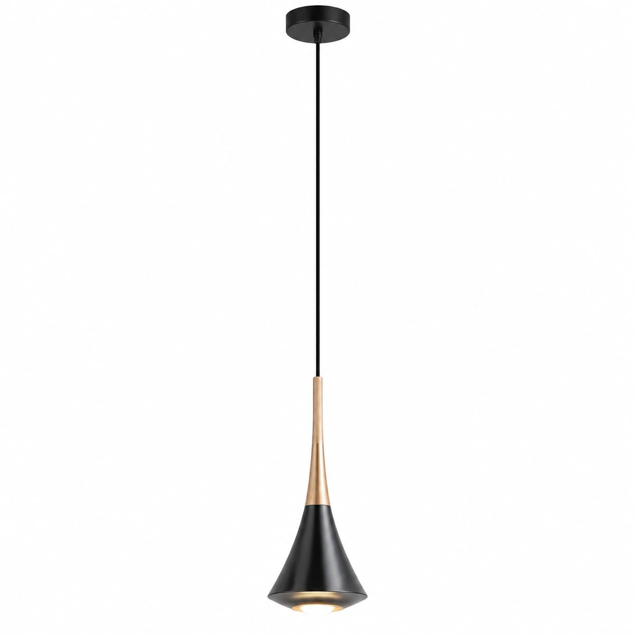 Esiyuvo Multicolor Modern Black Pendant Light, Metal Cone Hanging Lamp With Warm Wood Accent, 47.2 In Long Cord, 4.7 In Canopy, 3.3 In Shade, For Kitchen Island, Dining Room, Bedroom, Hallway And Entryway