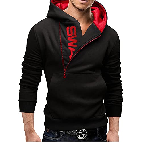 Nuzai Sudadera Capucha Hombre Ajuste Regular Cremallera Lateral Escote Sudadera Hombre Letras Estampado Contraste Color Moda Casual Suéter Hombre Primavera Otoño Outdoor Deportes Capucha Hombre