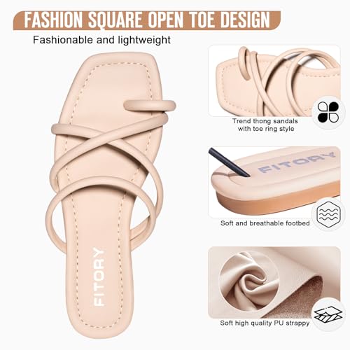 Image of FITORY Women's Slide Sandals Toe Ring Thongs Cross Strappy Flat
