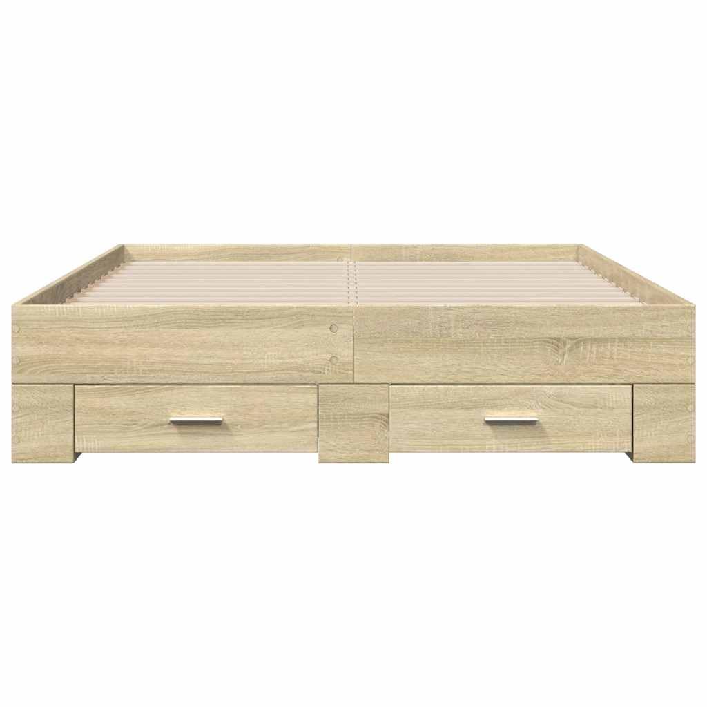 vidaXL Cama con Cajones, Somier Doble de Invitados, Estructura de Cama, Mueble para Dormitorio, Madera de Ingeniería Roble Sonoma 135x190 cm
