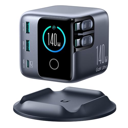 Image of WeFly 140W GaN Charger 5-Port Desktop Fast Charging Station with Retractable Cables - EU Plug
