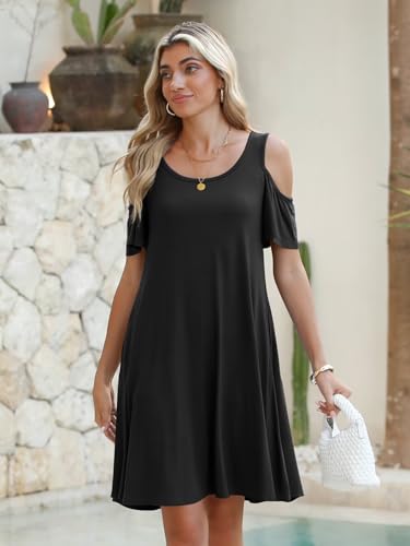 Image of BELAROI Womens Plus Size Dresses Short Sleeve Cold Shoulder Casual T Shirt Swing Dress Summer Beach Sundress