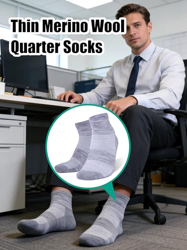 Image of Merino Wool Ankle Socks, Men's Women's 90% Wool Athletic Thin Running Moisture Wicking Socks, 3 Pairs