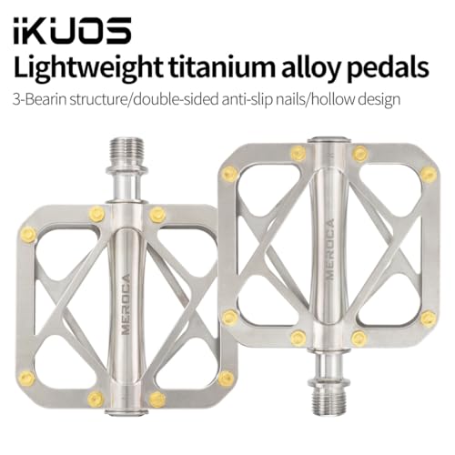 Ikuos Mountain Bike Pedal Full Titanium Body Road Bike Pedal Large Platform Pedal With 3 Sealed Bearing Anti-Skid Pedal Bicycle Pedals Of 9/16 Inch thumb #2