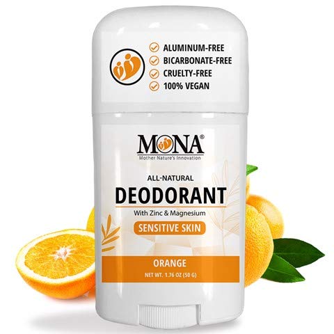 MONA BRANDS All Natural Deodorant for Sensitive Skin | Baking Soda free, Aluminum free, with Magnesium & Zinc | For Women, Men & Teens | Plant-based, Vegan, Non-GMO, Gluten & Cruelty free | ORANGE
