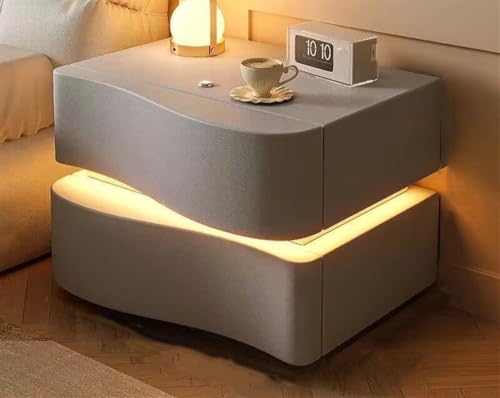 Moderna mesita de noche LED con 2 cajones, mesita de noche envuelta en cuero para dormitorio y sala de estar