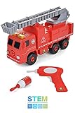 Take Apart Fire Truck with Sounds – Build Your Own Fire Engine Educational STEM Toys for Toddlers - Engineering Building Kit Ages 3-6 – Kids Early Learning Toy Tools, Power Drill, 44 Piece Set
