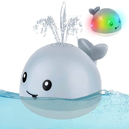 Baby Bath Toys Whale Sensory Light Up Bath Toys for Babies Auto-Sensing Water Spray Sprinkler Toy Baths Lights Floating Fountain Shower Toy (Grey)