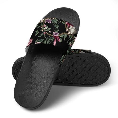 Opossums with Bows And Roses Slippers for Men Wormen Shower Bathroom Slipper Indoor Beach Non Slip Sandal4