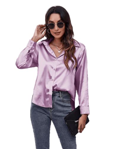 Image of Bowrain Satin Silk Fabric Spread Collar Full Sleeve Top Shirt for Women and Girl